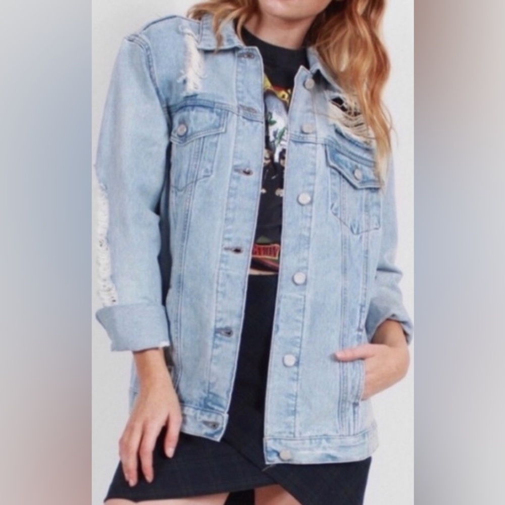 Gibson Latimer Distressed Light Blue Denim Jacket